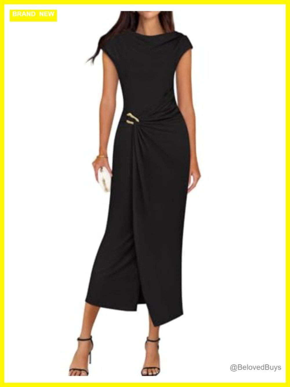 Cap Sleeve Mock Neck Bodycon Midi Dress for Wedding Guest Cocktail Party